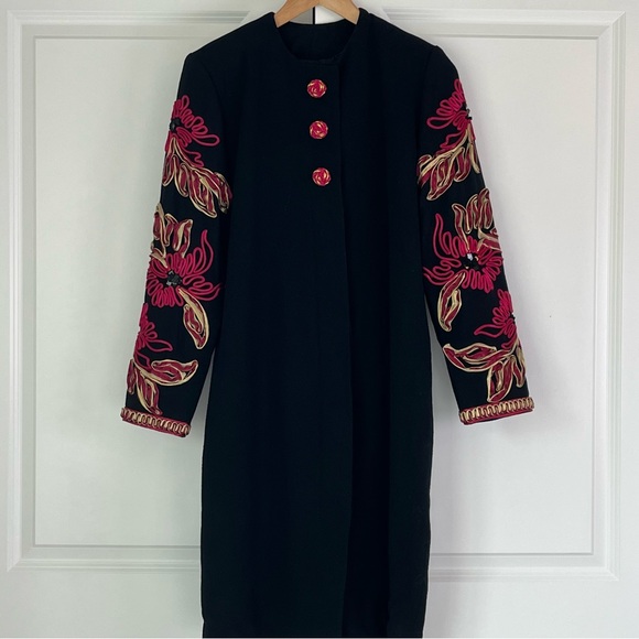 Rickie Freeman for Teri Jon Vintage Black Wool Elegant Vibrant Coat Dress - Picture 1 of 11